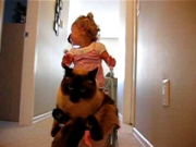 Ragdoll cat being pushed in stroller by baby