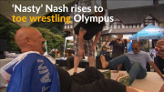 World toe wrestling champion celebrates new triumph